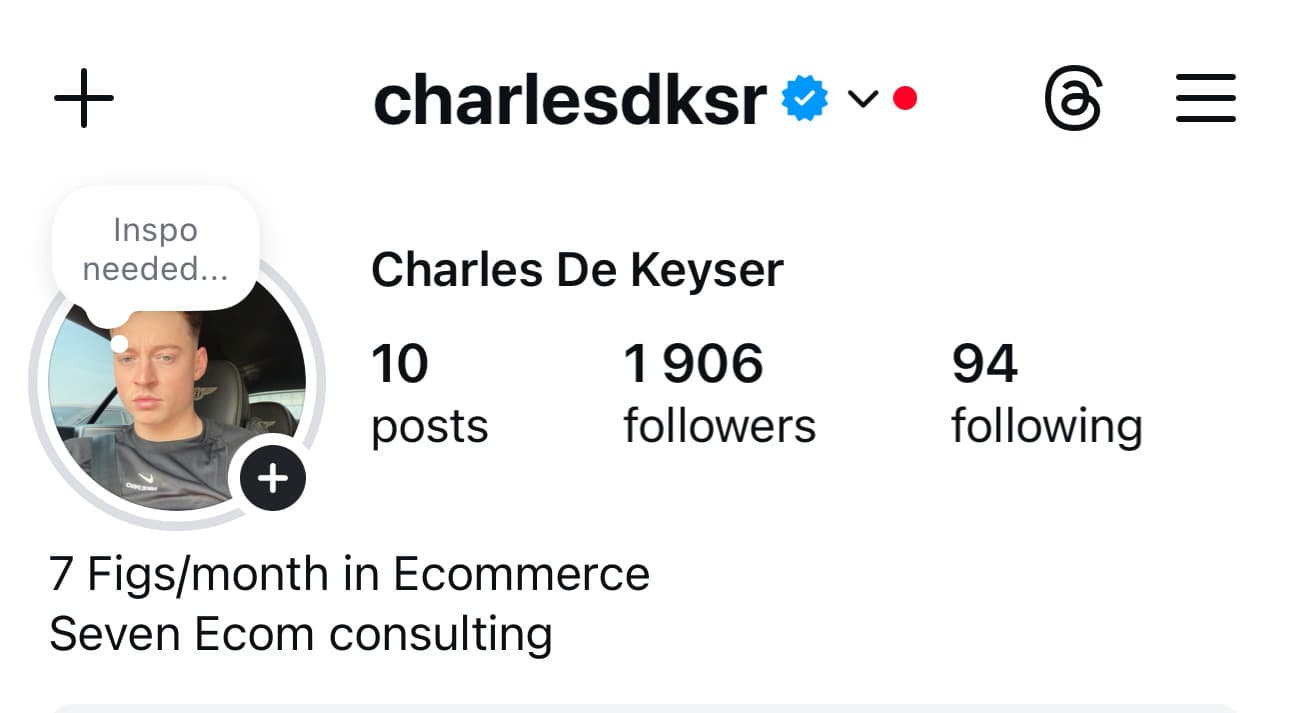 Charles De Keyser profile before working with Viraly, 10 posts, 1,906 followers