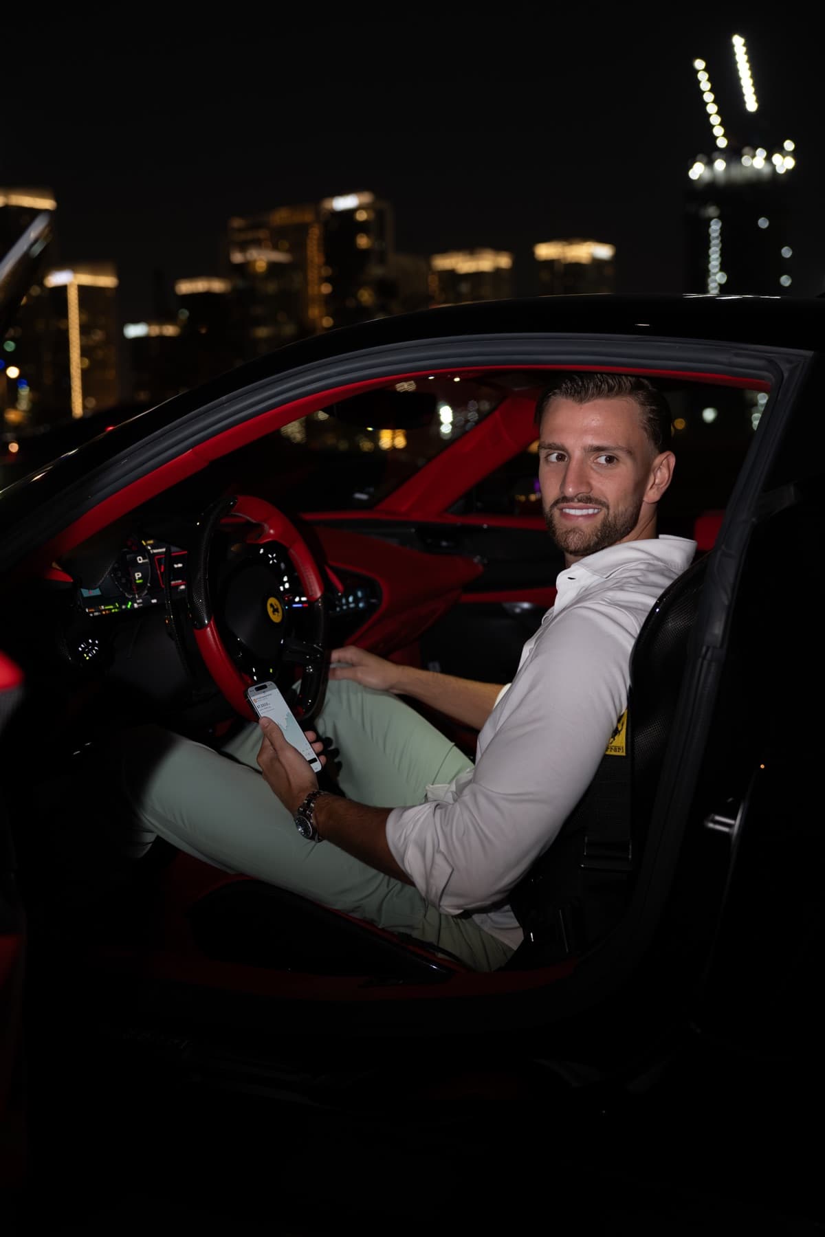 Kilian Kropiunik inside his Ferrari, shot by Viraly