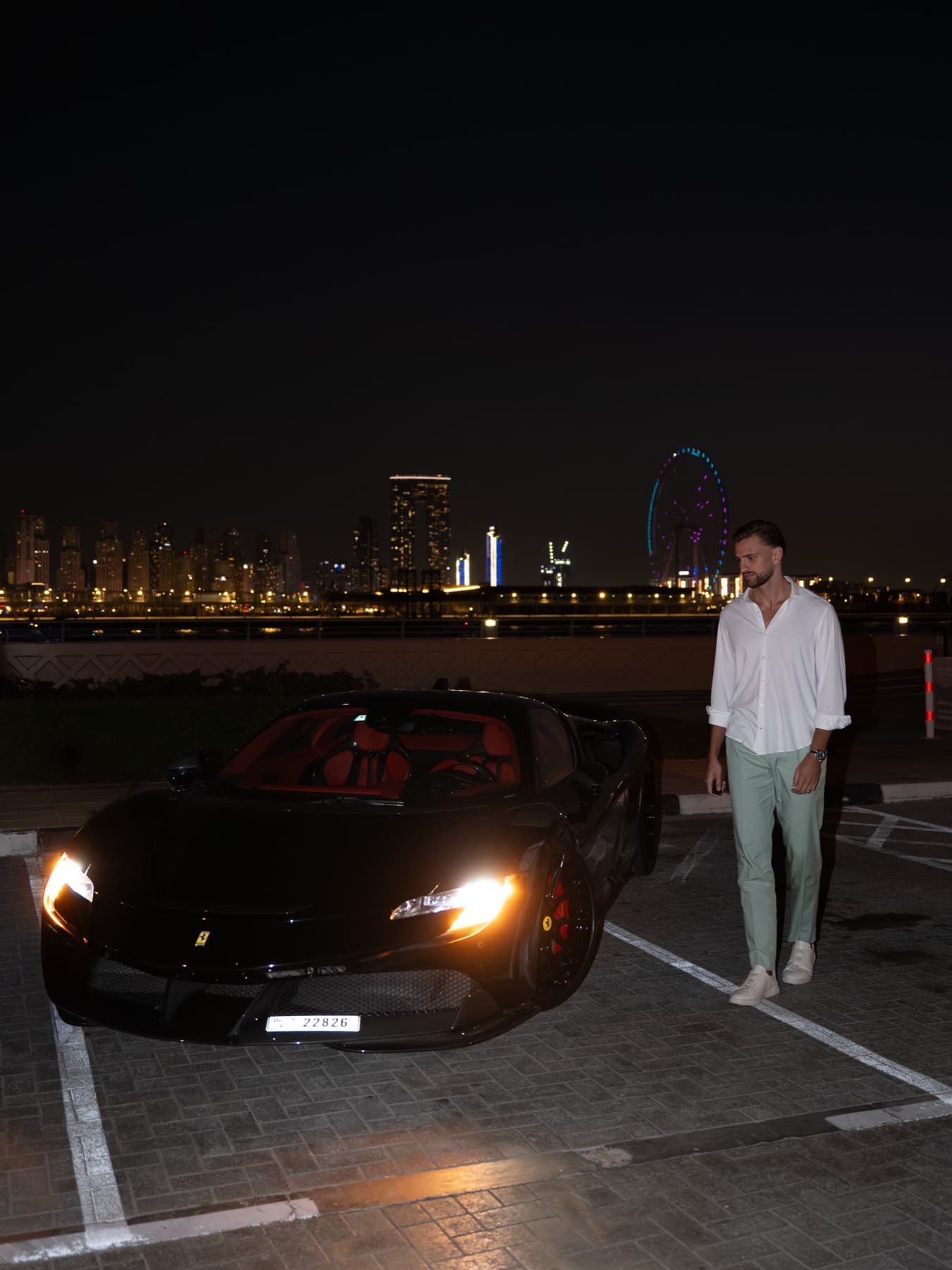 Ferrari SF90, night skyline